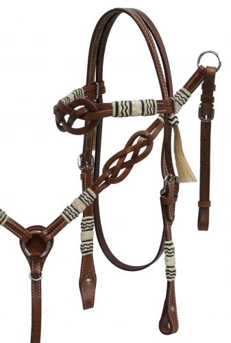 12927: Showman ® Celtic knot headstall and breast collar set with rawhide braided accents Headstall & Breast Collar Set Showman   