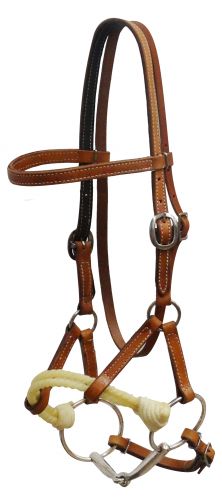 13021: Showman ® Argentina cow leather side pull with snaffle bit Headstall Showman   