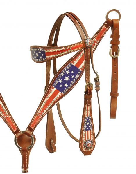 13046: Showman® American Patriot headstall and breast collar set Headstall & Breast Collar Set Showman   