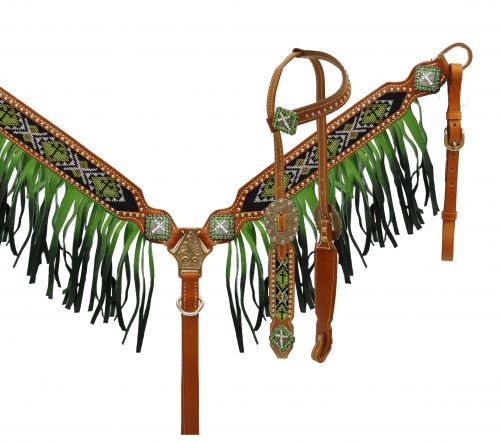 13076: Showman ® Ombre fringe headstall and breast collar set Headstall & Breast Collar Set Showman   
