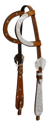 13100: Showman ® Tooled Argentina cow leather headstall with engraved silver Headstall Showman   