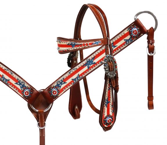 13154: Showman ® Stars & Stripes headstall and breast collar set Headstall & Breast Collar Set Showman   