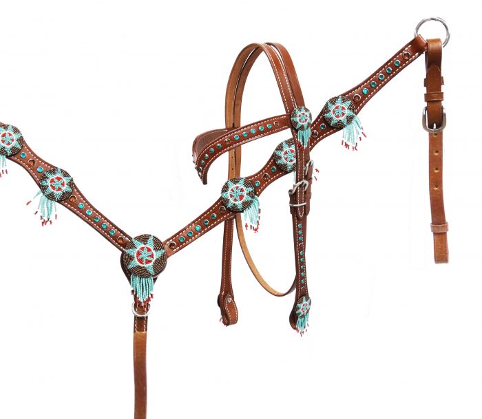 13205: Showman® Headstall and breast collar set with beaded dream catchers Headstall & Breast Collar Set Showman   