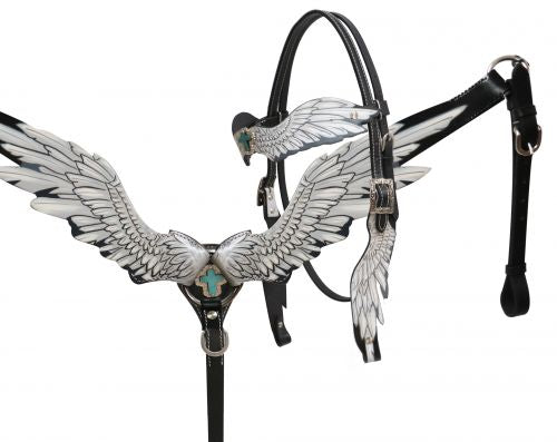 13239: Showman ® Angel wing headstall and breast collar set Headstall & Breast Collar Set Showman   