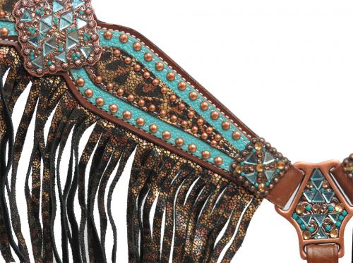 13265: Showman® Bejeweled metallic leopard print headstall and breast collar set Headstall & Breast Collar Set Showman   