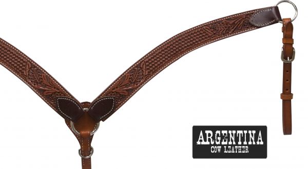 13483: Showman ® Argentina cow leather tooled breast collar Breast Collar Showman   