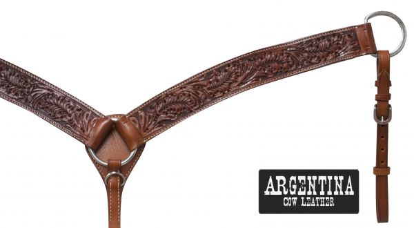 13484: Showman ® Argentina cow leather tooled breast collar Breast Collar Showman   