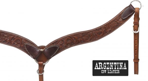 13486: Showman ® Argentina cow leather tooled breast collar Breast Collar Showman   
