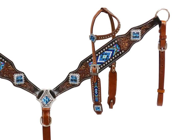 13523: Showman® Headstall and breast collar with beaded inlay Headstall & Breast Collar Set Showman   