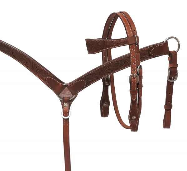 13612: Showman ® MINI floral tooled headstall and breast collar set Headstall & Breast Collar Set Showman   
