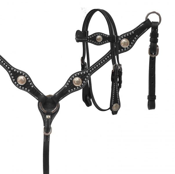 13656: Showman ® Headstall and breast collar set with silver conchos Headstall & Breast Collar Set Showman   