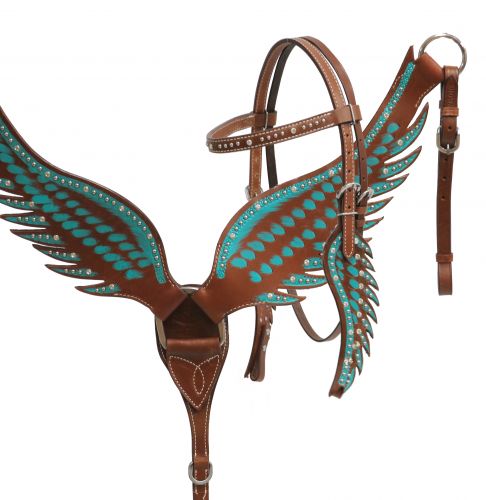 13663: Showman ® Teal angel wing headstall and breast collar set Headstall & Breast Collar Set Showman   