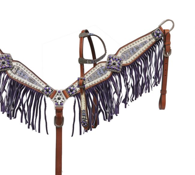 13730: Showman ® Aztec print headstall and breast collar set Headstall & Breast Collar Set Showman   