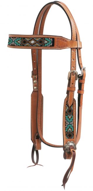 13742: Showman ® Medium chocolate Argentina cow leather headstall with beaded inlays Primary Showman   