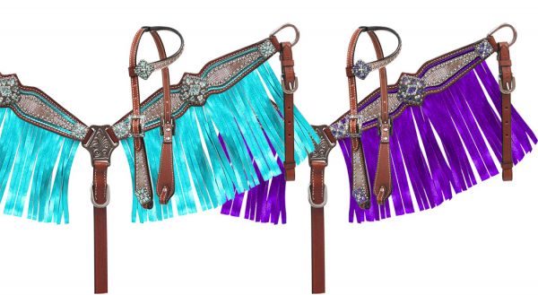13787: Showman ® Pony Size Headstall and breast collar set with holographic snake print and metall Headstall & Breast Collar Set Showman   
