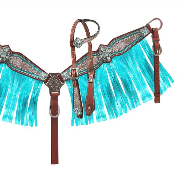 13787: Showman ® Pony Size Headstall and breast collar set with holographic snake print and metall Headstall & Breast Collar Set Showman   
