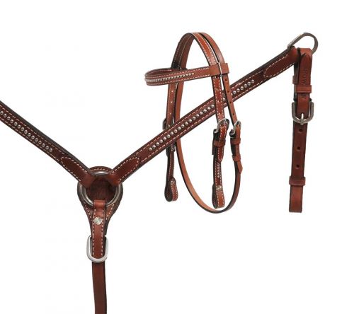 Western Brown Leather Tack set of Headstall and Breast collar