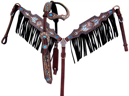 Klassy Cowgirl Argentina Cow Leather Louis Vuitton One Ear Headstall and  Breast Collar Set.