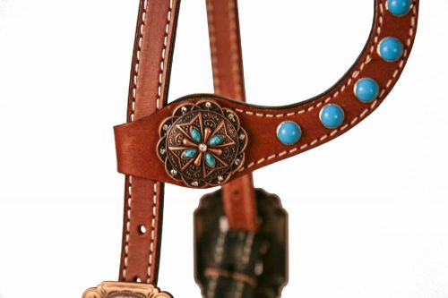 13828: Showman ® single-ear leather headstall with turquoise studs and concho accents Headstall Showman   