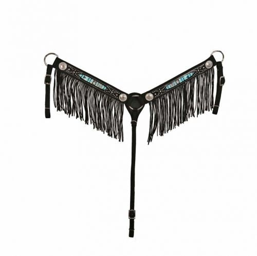13854: Showman ® Black and turquoise nylon single-ear headstall and breast collar set Headstall & Breast Collar Set Showman   