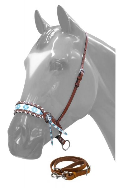 13885: Showman ® Brown and teal Navajo print tie down noseband and strap Tie Down Showman   