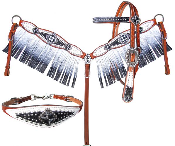 13942: Showman ® Bejeweled Black and White 4 Piece Set Headstall & Breast Collar Set Showman   