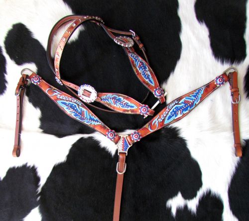13995: Showman® "Freedom" feather headstall and breast collar set Headstall & Breast Collar Set Showman   