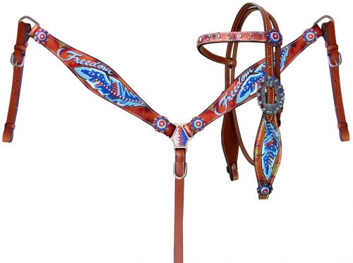 13995: Showman® "Freedom" feather headstall and breast collar set Headstall & Breast Collar Set Showman   