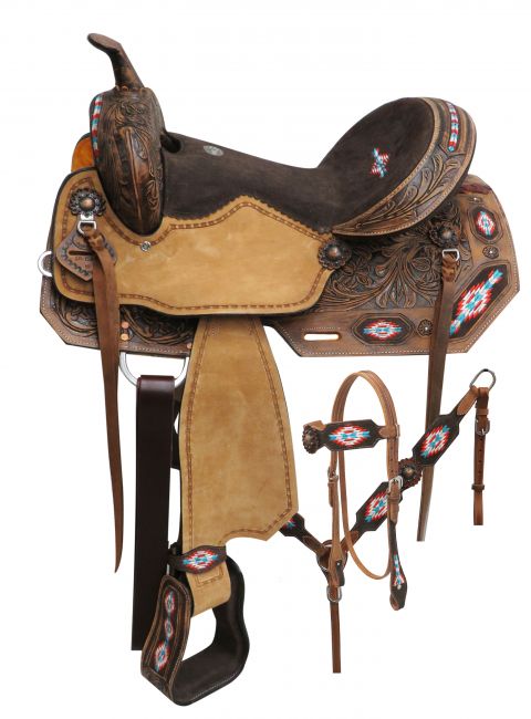 14", 15", 16" Double T Embroidered Navajo saddle set  TexanSaddles.com   