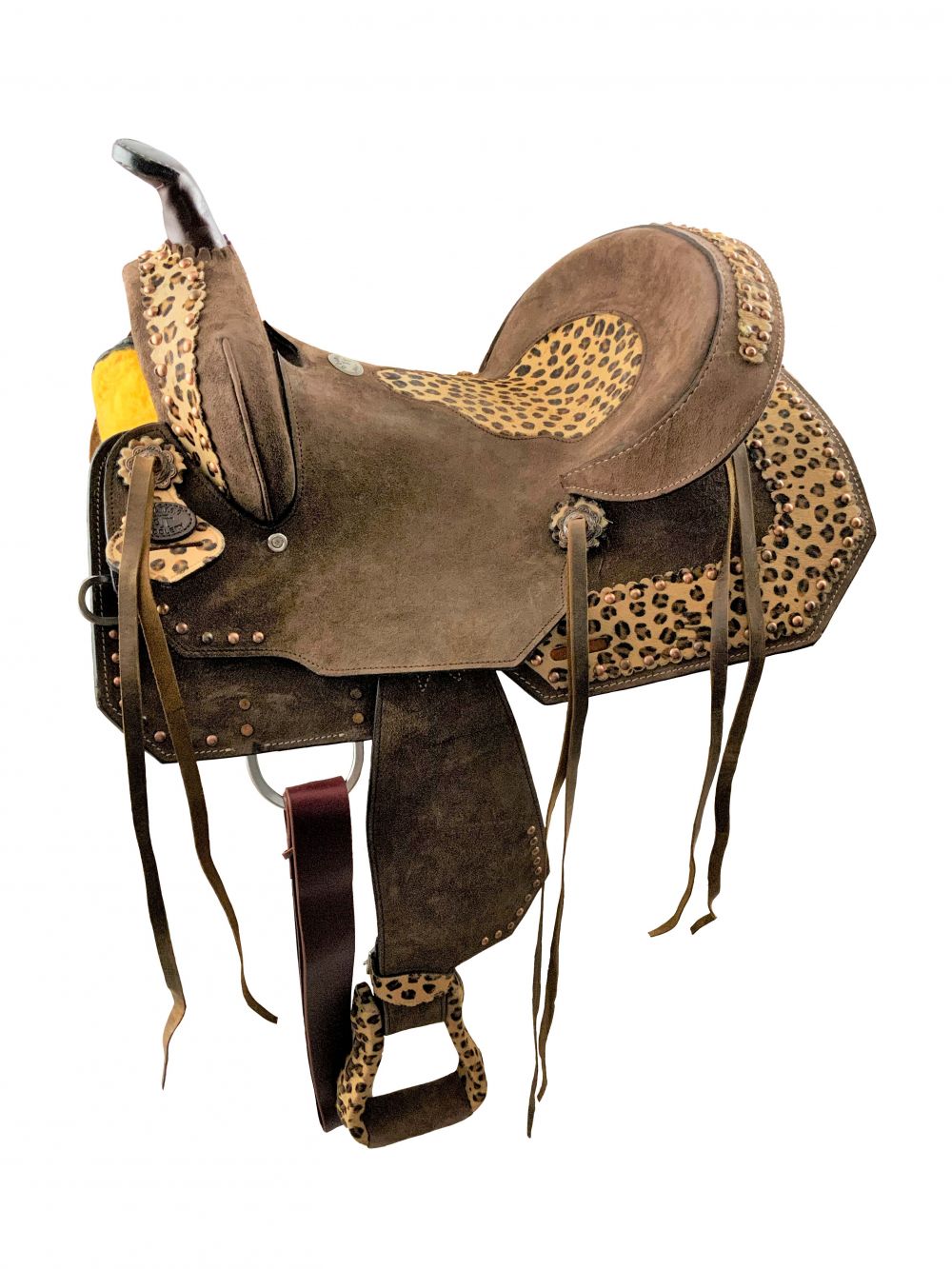 14", 15", 16"  Double T   Hard Seat Barrel style saddle with Cheetah Seat Barrel Saddle Shiloh   