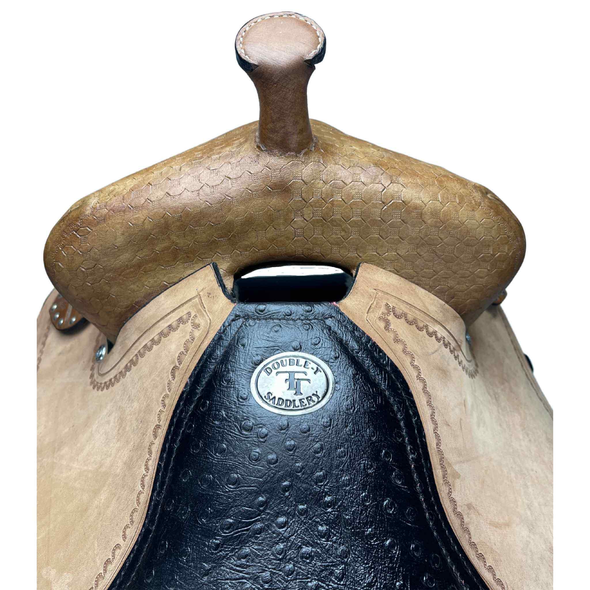 14", 15", 16" Double T  barrel style saddle set with black alligator print seat Barrel Saddle Double T   