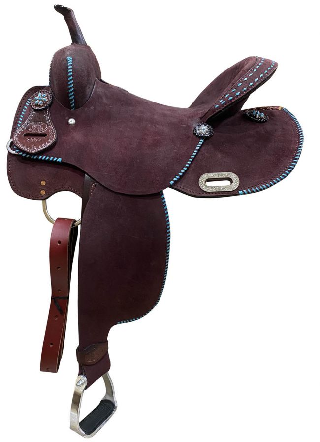 14"  CIRCLE  S Barrel style saddle with Teal buck stitch accents Default Shiloh   