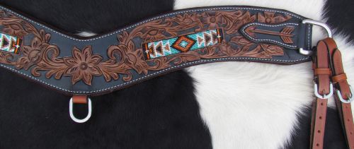 14006: Showman ® Floral tooled tripping collar with beaded inlay Breast Collar Showman   