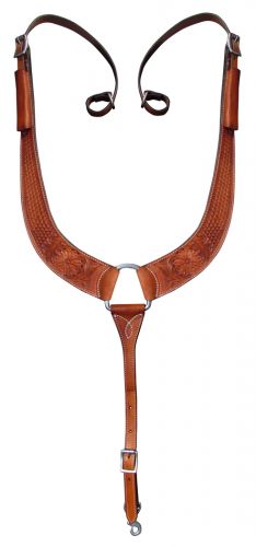 14014: Showman ® Argentina Cow Leather basketweave and floral tooled pulling collar Breast Collar Showman   