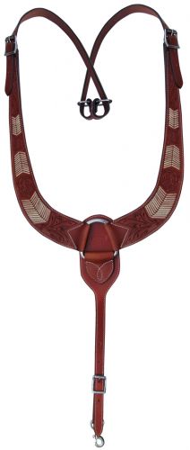14018: Showman ® Floral tooled leather pulling collar with rawhide buckstitch inlays Breast Collar Showman   