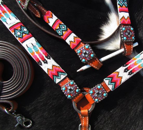 14020: Showman ® Beaded Tribal 4 Piece Set Headstall & Breast Collar Set Showman   