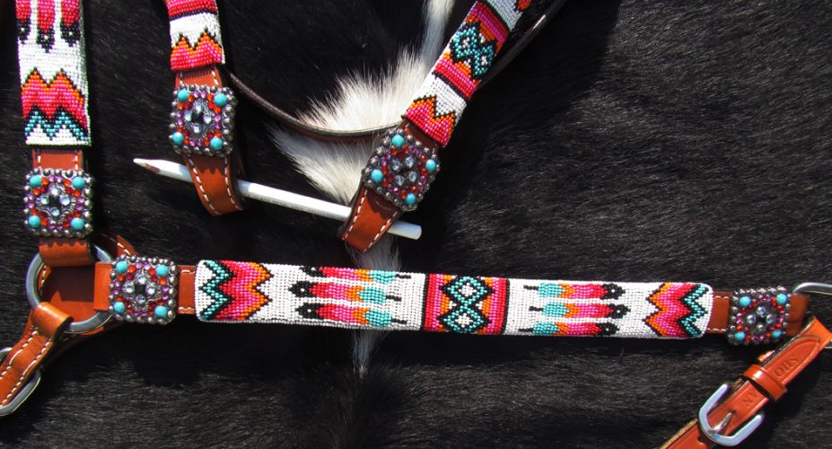 14020: Showman ® Beaded Tribal 4 Piece Set Headstall & Breast Collar Set Showman   