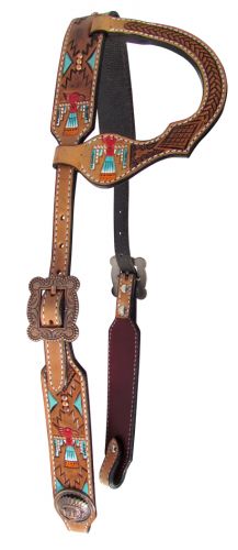 14072: Showman ® Argentina cow leather single ear headstall with hand painted thunderbird design Headstall Showman   