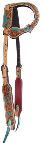 14082: Showman ® Argentina cow leather single ear headstall with floral tooling Headstall Showman   