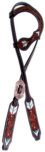 14087: Showman ® Argentina cow leather single ear headstall with hand painted arrow design Headstall Showman   