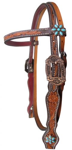 14089: Showman ® Argentina cow leather browband headstall with floral tooling Headstall Showman   