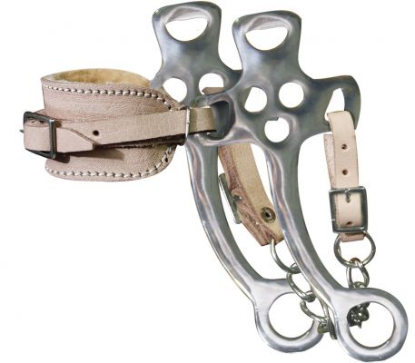 14107: Showman ®  Fleece lined leather noseband hackamore with 7 1/2" Stainless Steel Cheeks Bits Showman   
