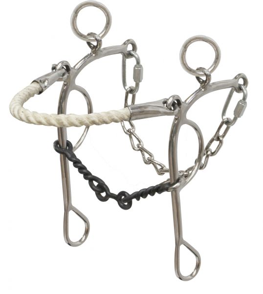 14119: Showman ® stainless steel dog bone rope nose combo hackamore/gag Bit features 7" cheeks and Bits Showman   