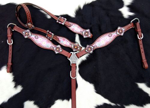 14235: Showman ® PONY SIZE Donut print headstall and breast collar set Headstall & Breast Collar Set Showman   