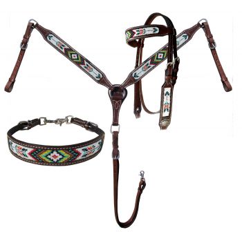 14266: Showman ® Beaded Southwest and Arrow Design 3 Piece Headstall and Breastcollar Set Headstall & Breast Collar Set Showman   