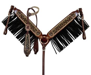 Showman Cheetah Print Headstall, Breast Collar, Reins Set With