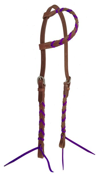 14383: Showman ® Argentina cow leather one ear headstall with colored lacing, with quick tie ends Primary Showman   