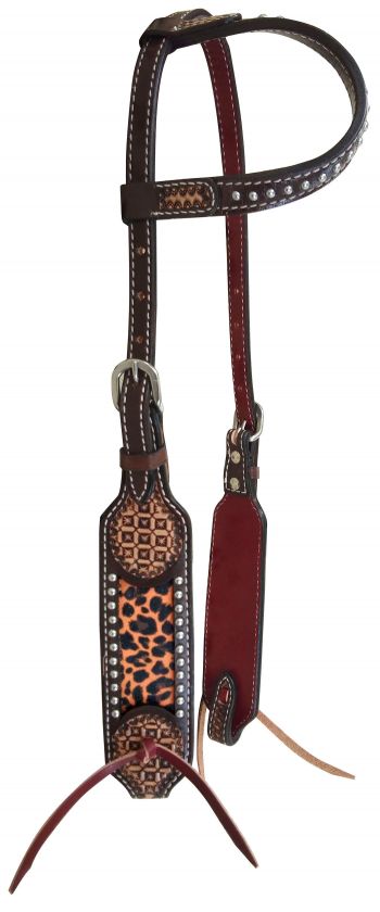 14385: Showman ® Argentina cow leather One Ear headstall with Cheetah Inlay Primary Showman   