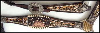 14388: Showman ® Cheetah hair on inlay  with sunflower accent browband headstall and breast collar Headstall & Breast Collar Set Showman   