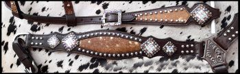 14412: Showman ® Cowhide inlay browband headstall and breast collar set with beads and bling conch Headstall & Breast Collar Set Showman   